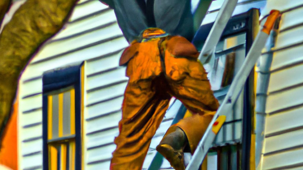 Man climbing ladder on Round Hill, Virginia home to replace roof