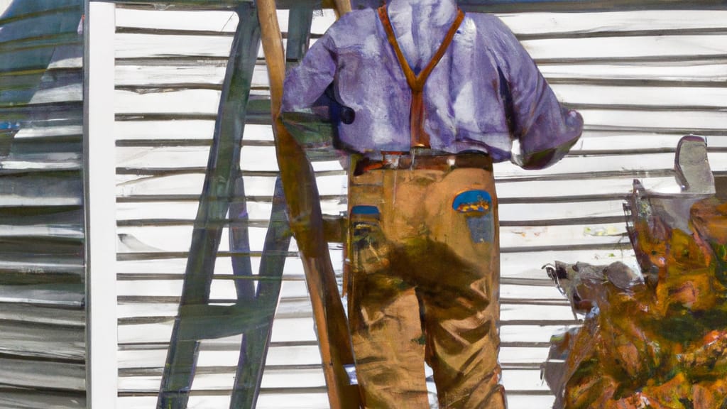 Man climbing ladder on Sagamore Hills, Ohio home to replace roof
