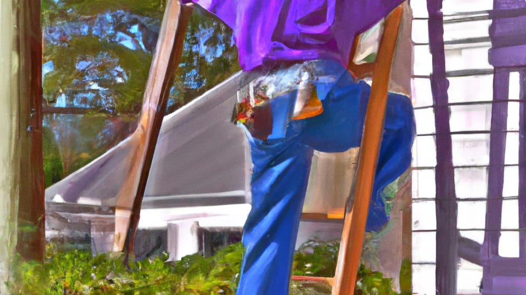 Man climbing ladder on Saint Johns, Florida home to replace roof