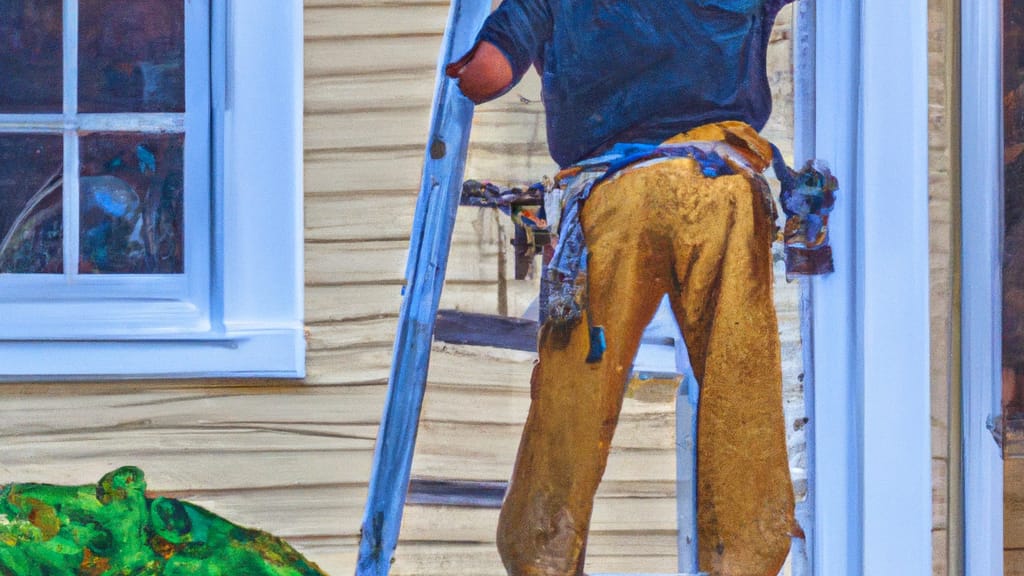 Man climbing ladder on Saint Leonard, Maryland home to replace roof