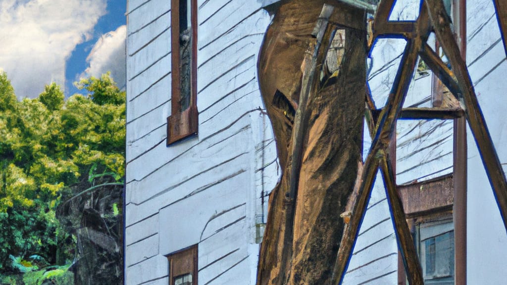 Man climbing ladder on Saint Louisville, Ohio home to replace roof