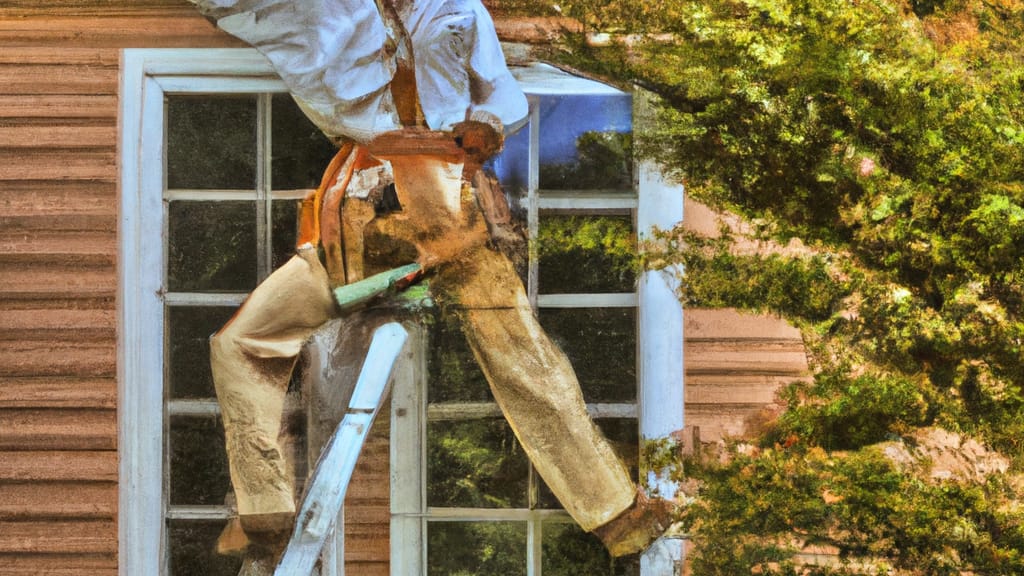 Man climbing ladder on Sandy Springs, Georgia home to replace roof