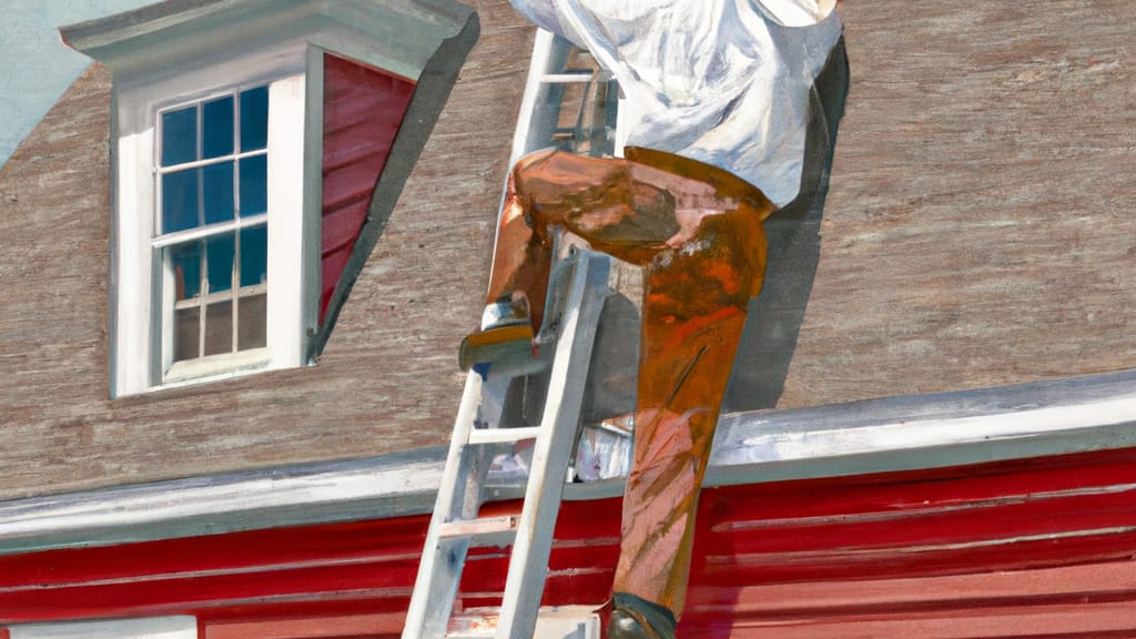 Man climbing ladder on Saranac, Michigan home to replace roof