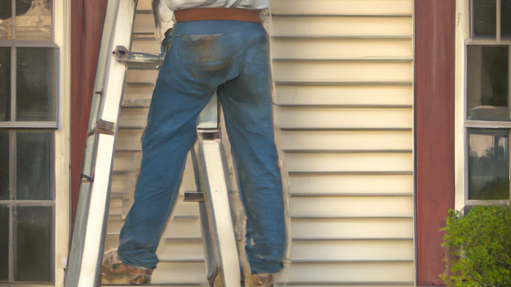 Man climbing ladder on Schulenburg, Texas home to replace roof