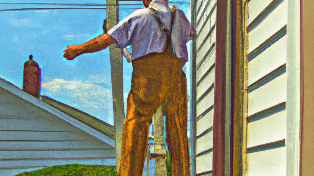 Man climbing ladder on Seaford, Virginia home to replace roof