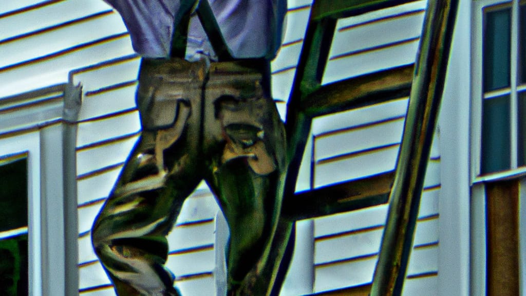 Man climbing ladder on Shawboro, North Carolina home to replace roof