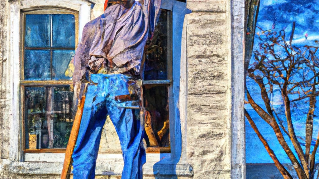 Man climbing ladder on Shepherdstown, West Virginia home to replace roof