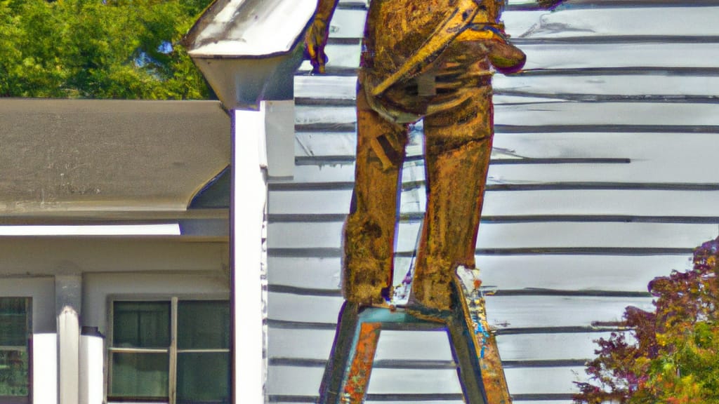 Man climbing ladder on Shirley, Massachusetts home to replace roof