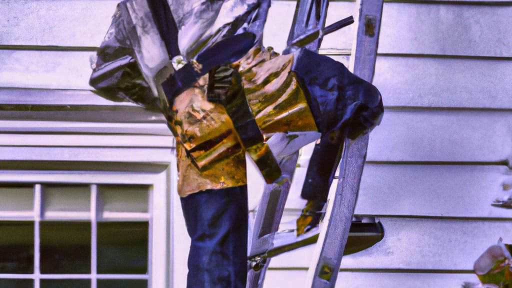 Man climbing ladder on Sicklerville, New Jersey home to replace roof