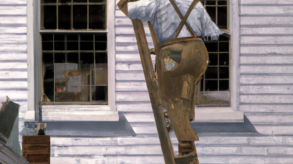Man climbing ladder on Sidney, New York home to replace roof