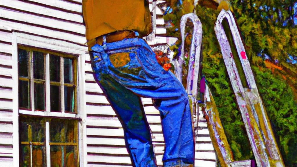 Man climbing ladder on Slingerlands, New York home to replace roof