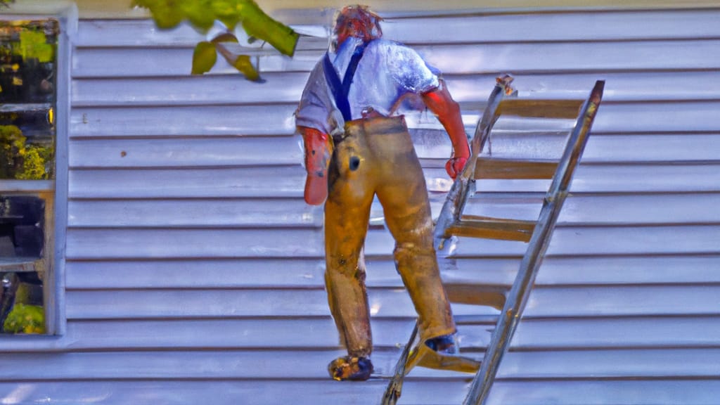 Man climbing ladder on Soddy Daisy, Tennessee home to replace roof