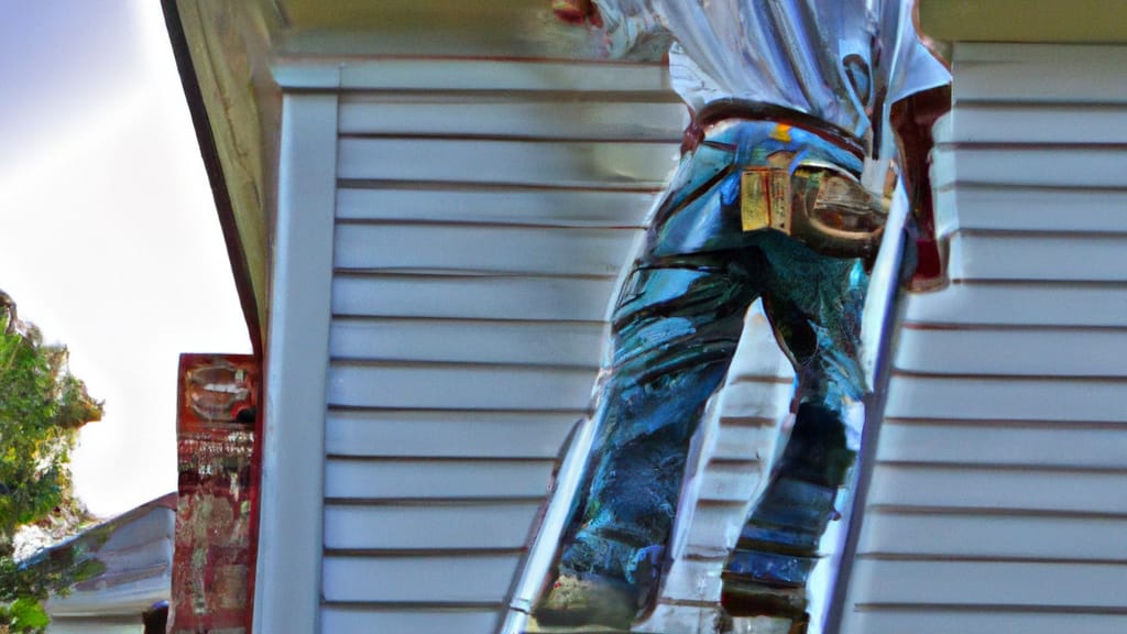 Man climbing ladder on Sophia, North Carolina home to replace roof