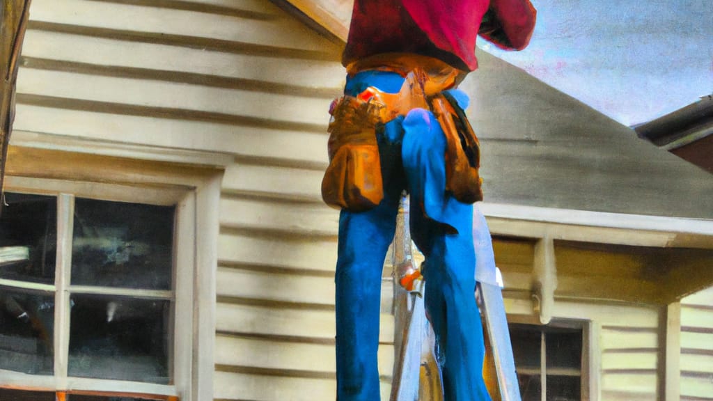 Man climbing ladder on South Rockwood, Michigan home to replace roof