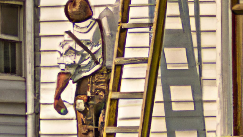 Man climbing ladder on Spencer, Indiana home to replace roof