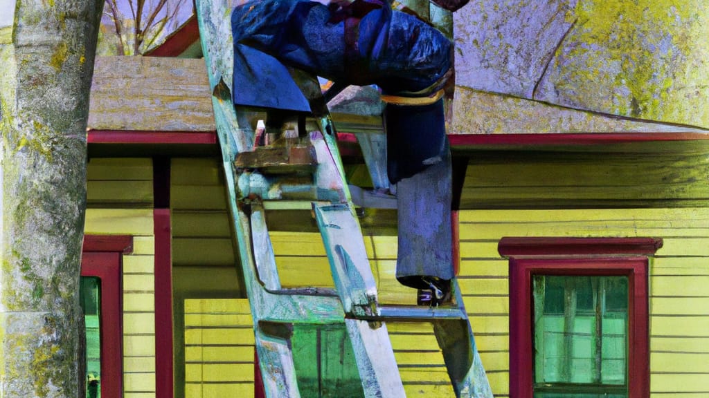 Man climbing ladder on Spring Lake Park, Minnesota home to replace roof