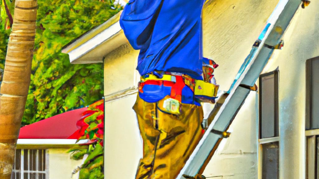 Man climbing ladder on St Petersburg, Florida home to replace roof