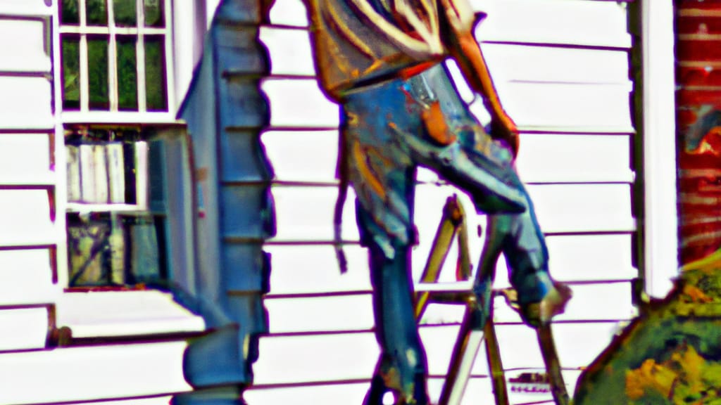 Man climbing ladder on Stafford, Virginia home to replace roof