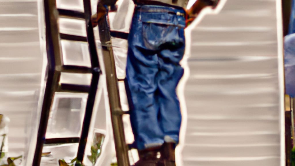 Man climbing ladder on Stamping Ground, Kentucky home to replace roof