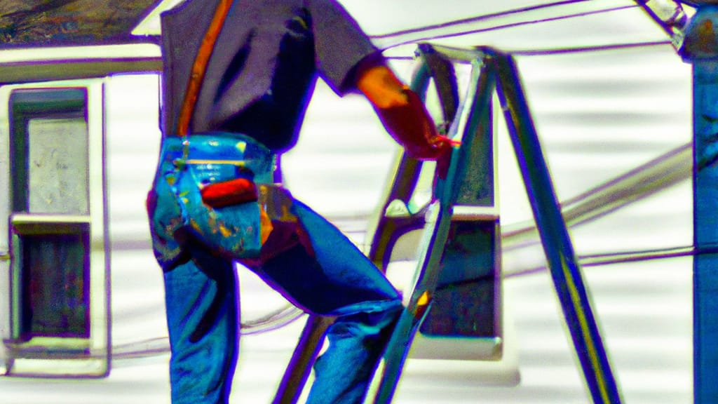 Man climbing ladder on Stanhope, New Jersey home to replace roof