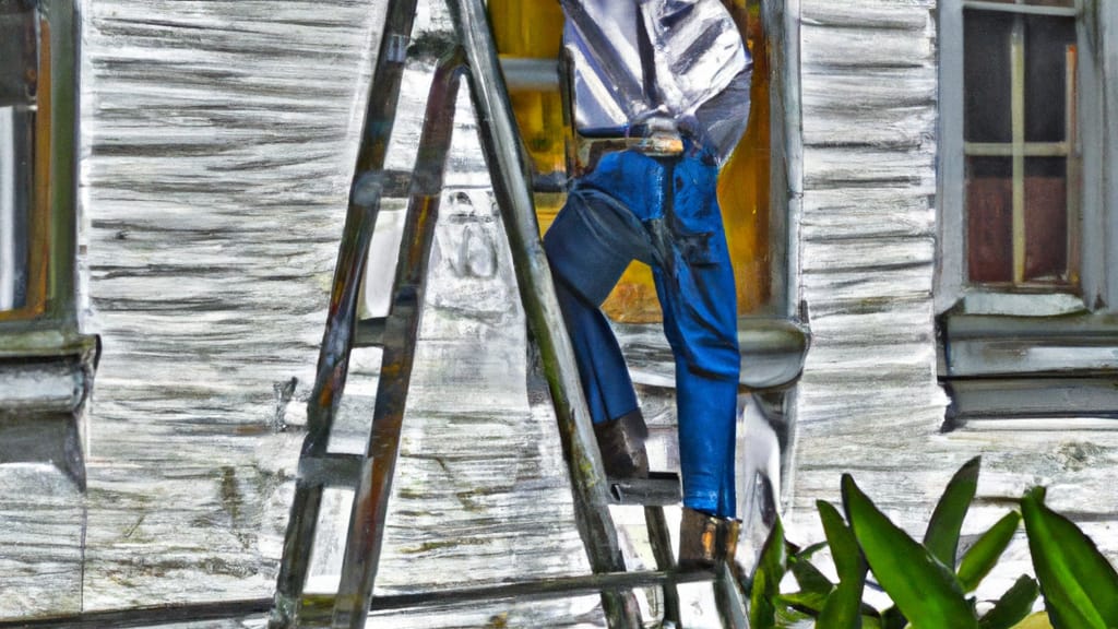 Man climbing ladder on Sterlington, Louisiana home to replace roof