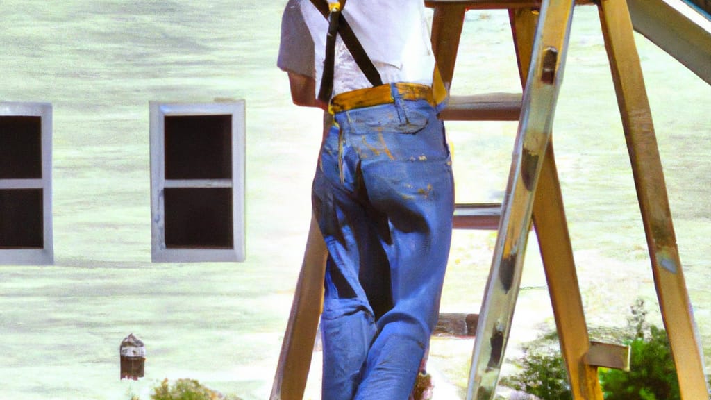 Man climbing ladder on Summerset, South Dakota home to replace roof