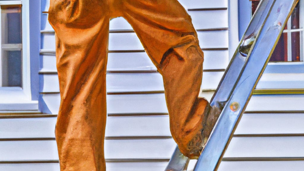 Man climbing ladder on Supply, North Carolina home to replace roof