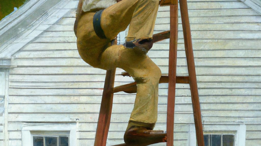 Man climbing ladder on Swannanoa, North Carolina home to replace roof