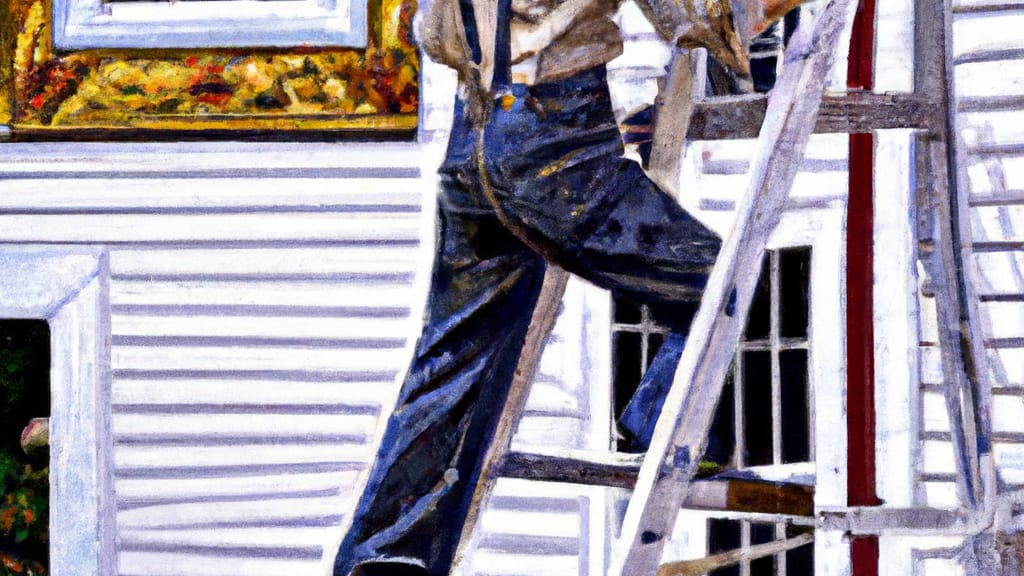Man climbing ladder on Telford, Pennsylvania home to replace roof