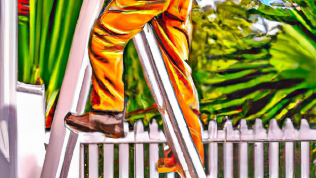 Man climbing ladder on Temple Terrace, Florida home to replace roof