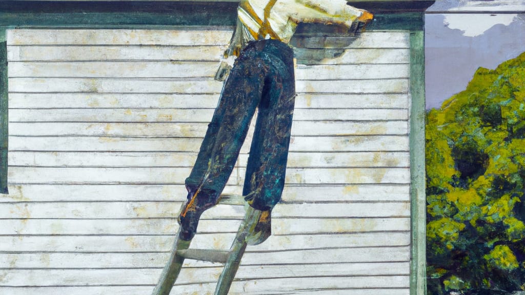 Man climbing ladder on Theresa, New York home to replace roof