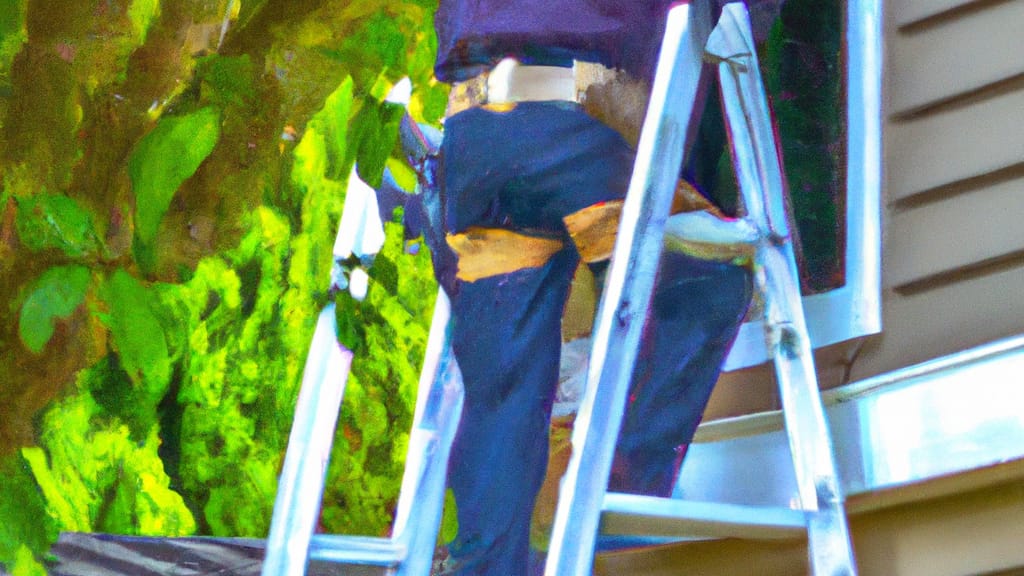 Man climbing ladder on Tigard, Oregon home to replace roof