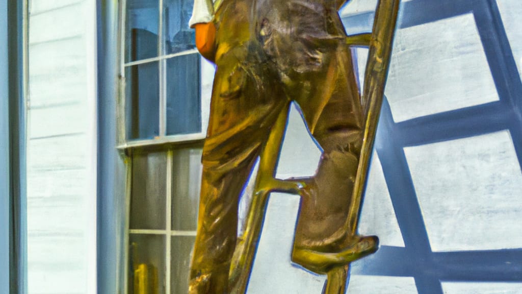 Man climbing ladder on Triadelphia, West Virginia home to replace roof