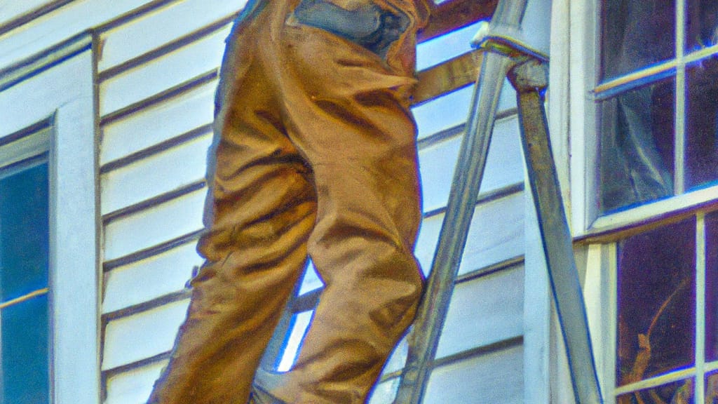 Man climbing ladder on Troy, Virginia home to replace roof