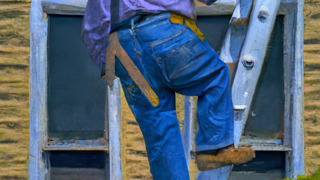 Man climbing ladder on Tuscola, Texas home to replace roof