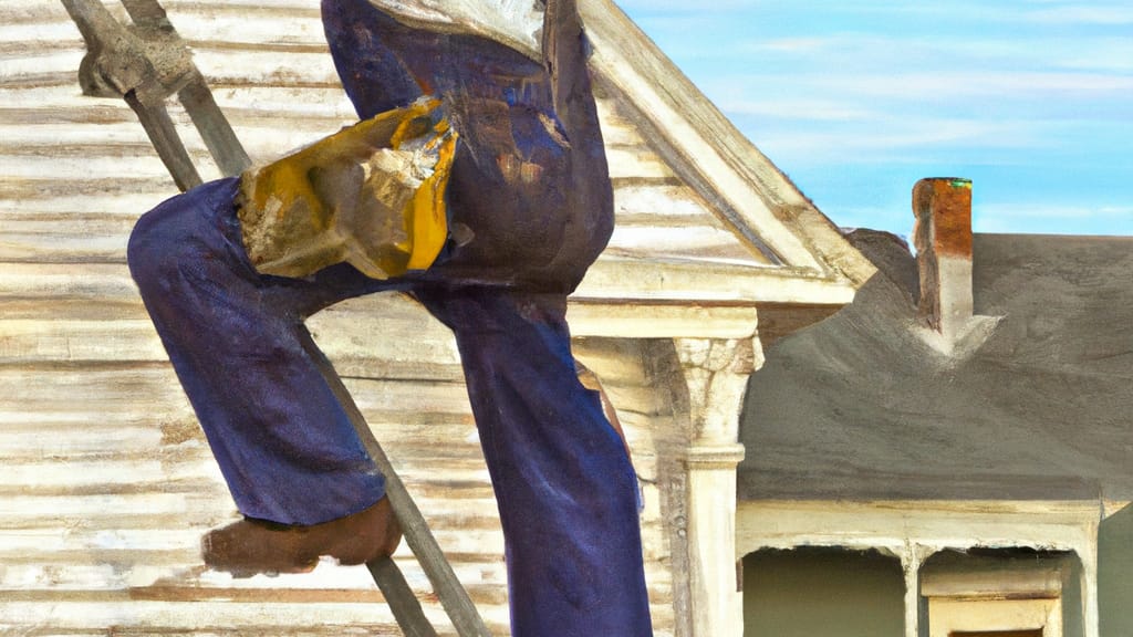 Man climbing ladder on Venus, Texas home to replace roof