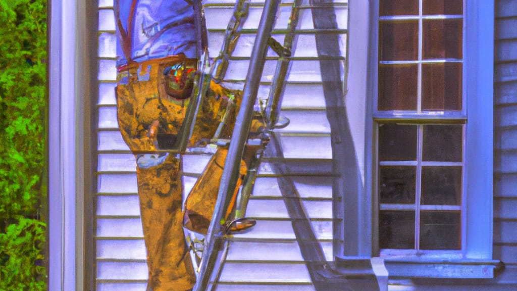 Man climbing ladder on Vernon, Connecticut home to replace roof