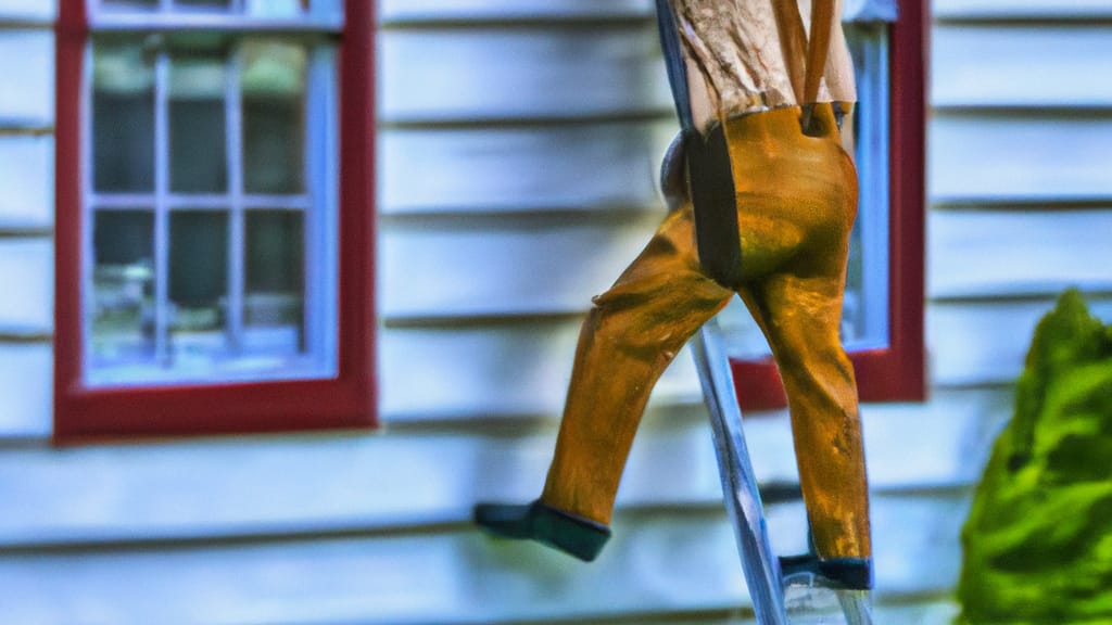 Man climbing ladder on Wakarusa, Indiana home to replace roof