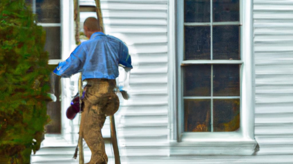 Man climbing ladder on Wakefield, Virginia home to replace roof