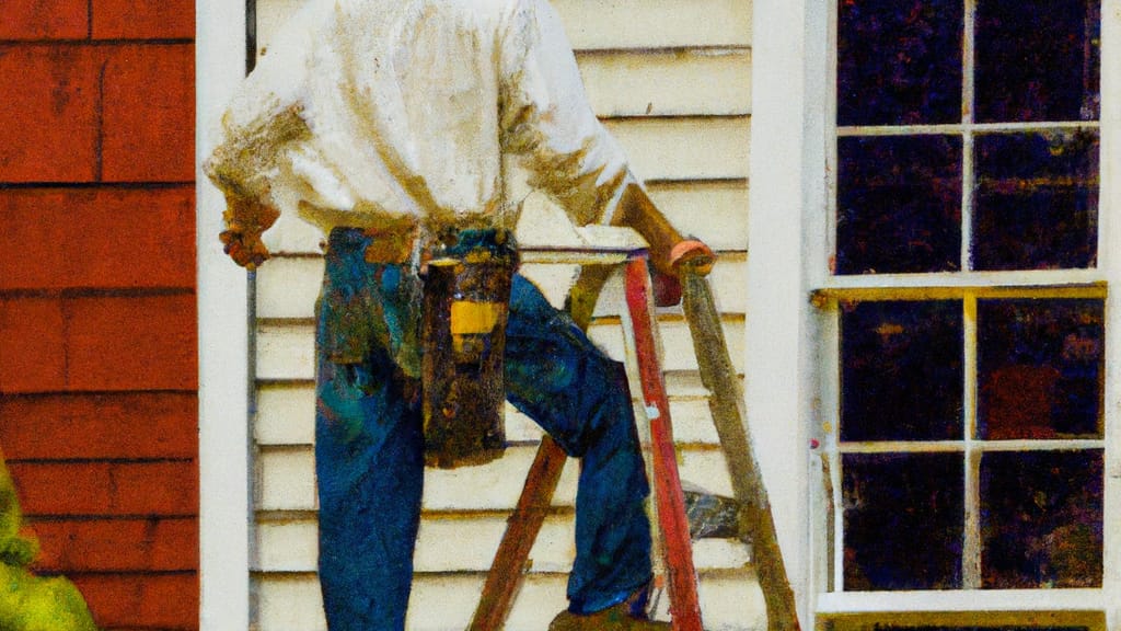 Man climbing ladder on Waretown, New Jersey home to replace roof