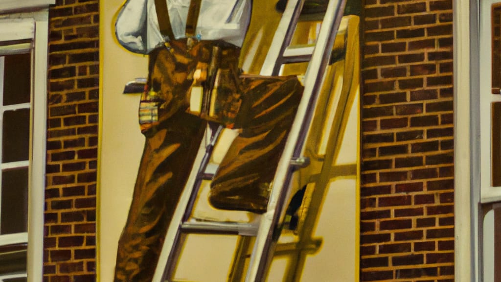 Man climbing ladder on Washington Court House, Ohio home to replace roof