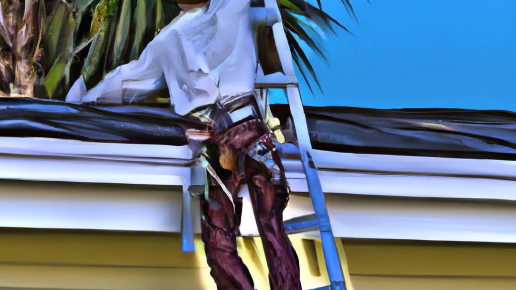 Man climbing ladder on Wauchula, Florida home to replace roof