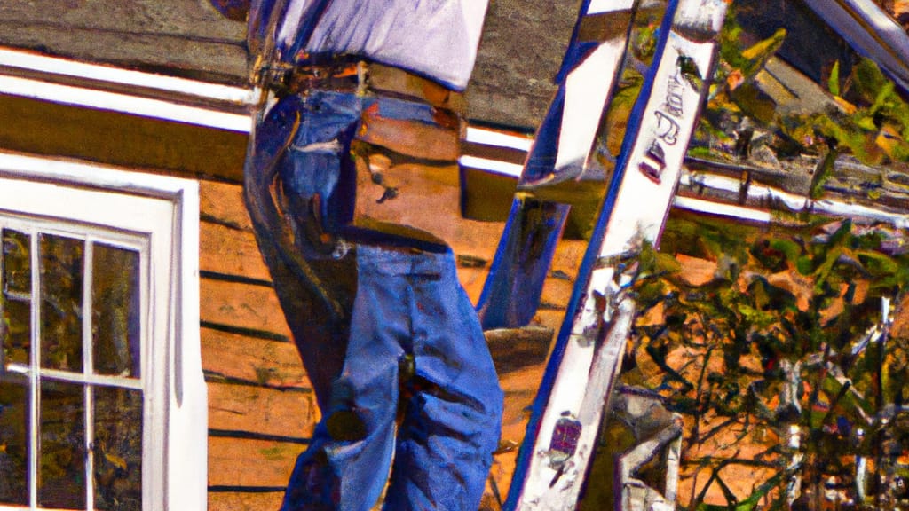 Man climbing ladder on Waxhaw, North Carolina home to replace roof