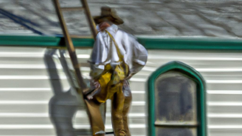 Man climbing ladder on Webster, South Dakota home to replace roof