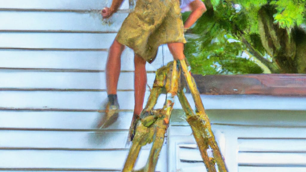 Man climbing ladder on Wellford, South Carolina home to replace roof