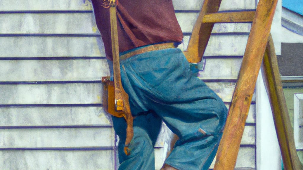 Man climbing ladder on Wendell, North Carolina home to replace roof