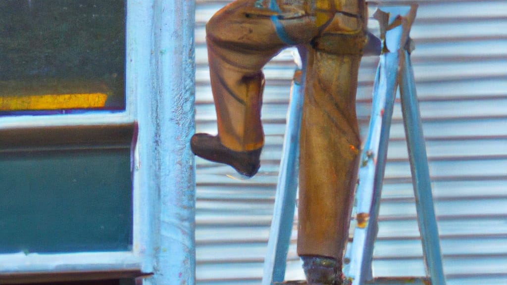 Man climbing ladder on West Allis, Wisconsin home to replace roof