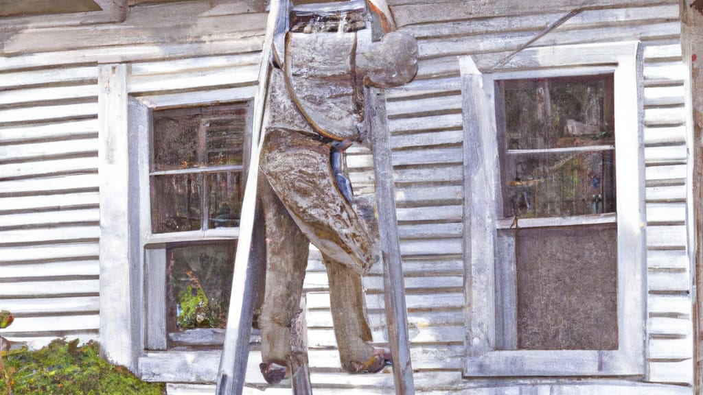 Man climbing ladder on West Creek, New Jersey home to replace roof