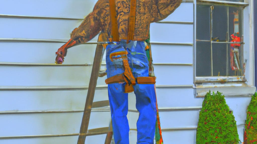 Man climbing ladder on West Harrison, Indiana home to replace roof