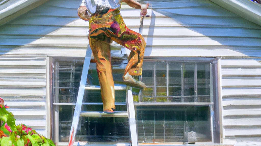 Man climbing ladder on West Seneca, New York home to replace roof